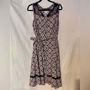 April Cornell Navy and Red Geometric Midi Dress
